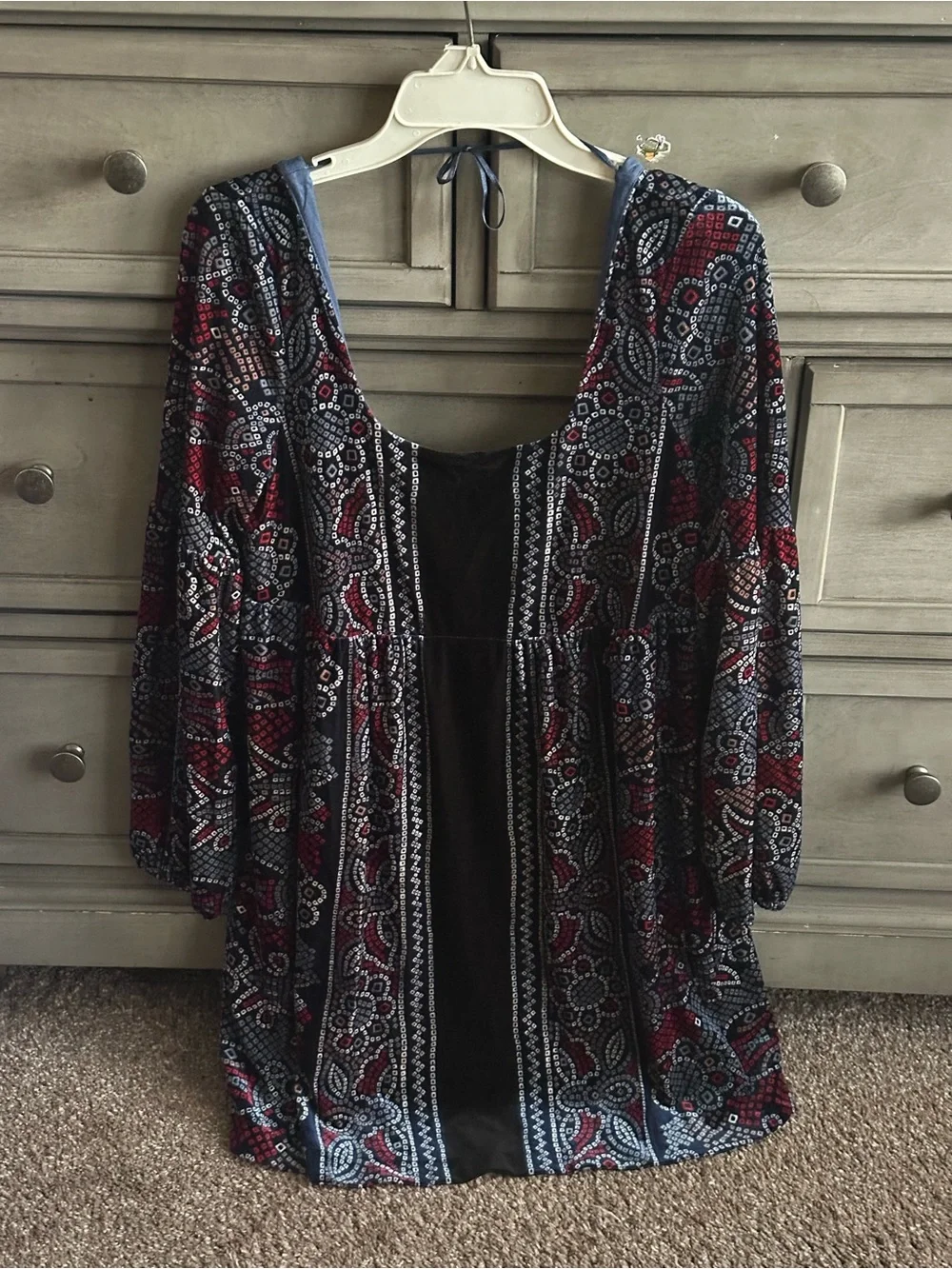 Free People Oh So Easy Velvet Babydoll Dress. Burgundy & Teal Size Large